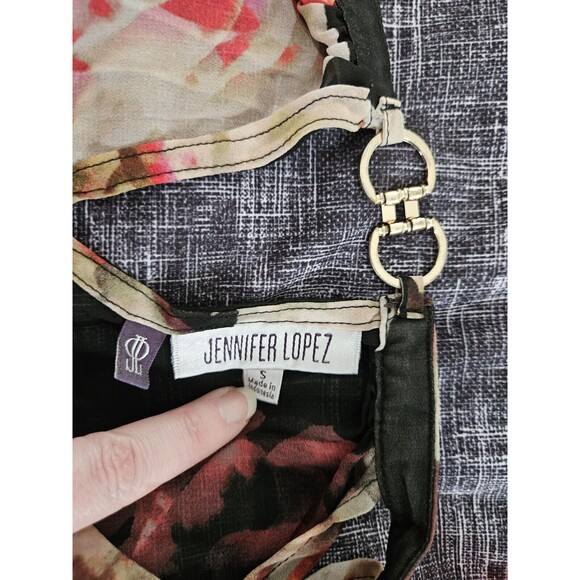 Jennifer Lopez Floral Cutout Keyhole Sheer Blouse Size S - Picture 8 of 8